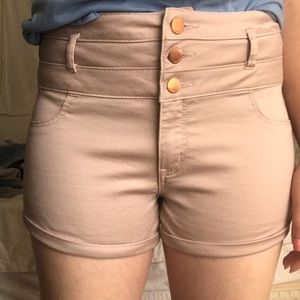 high rise shorts w rose gold buttons